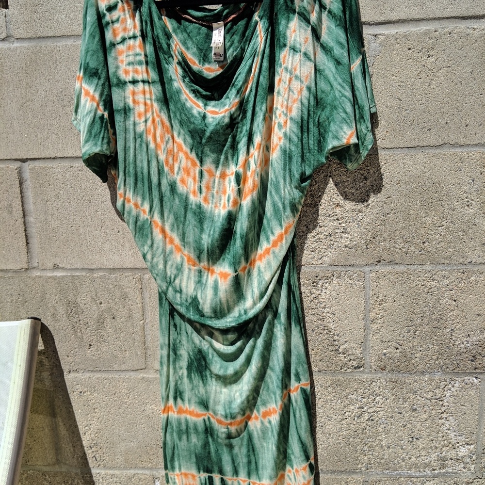 Tie dye orange and green slouchy dress
